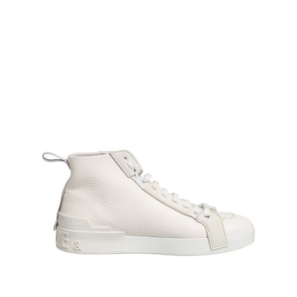 Dolce & Gabbana White Leather Mid Top Sneakers Men's Shoes (Pre-Owned)